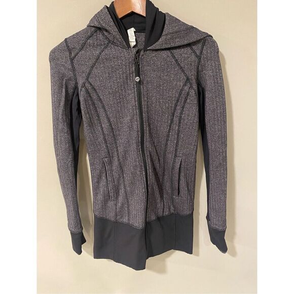 Lululemon Daily Practice Jacket Gray Heathered Herringbone Full Zip Hooded Size - Picture 1 of 8